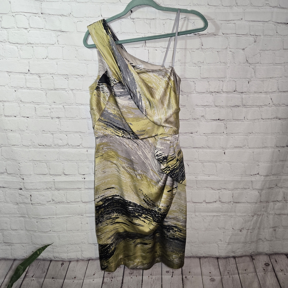 Max & Cleo One Shoulder Dress in Yellow and Gray